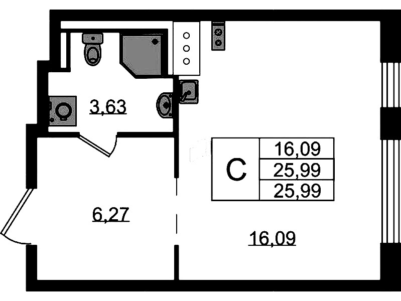 Квартира студия 25.99 м², 8/13 эт., ЖК «Квартал Торики»